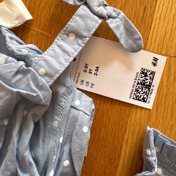 H&M Baby Blue Polka Dot 3 Pc Cotton Top Puff Pants Summer Set Toddler Girls 3T - Picture 6 of 6